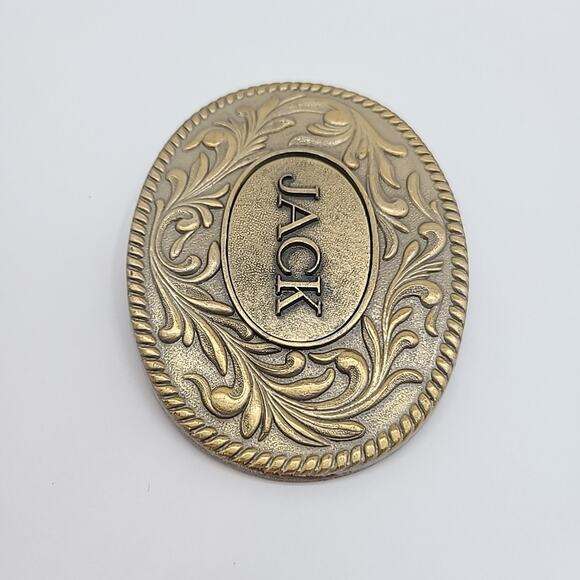 Vintage 1977 "Jack" Western Style Ornate Oval Brass Belt Buckle The Kinney Co - Picture 3 of 4